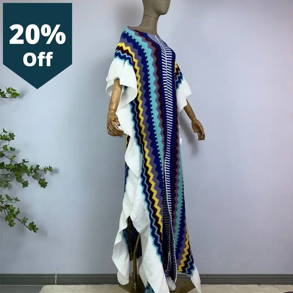 Rainbow Printing Comfort Warm Winter Fashion Holiday Dress Elegant Africa Women Boho Party Long