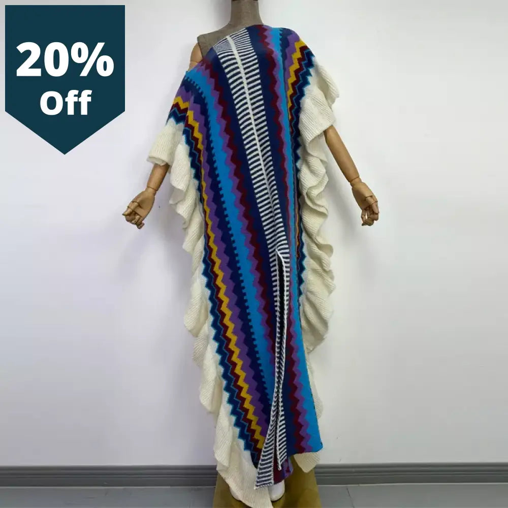 Rainbow Printing Comfort Warm Winter Fashion Holiday Dress Elegant Africa Women Boho Party Long