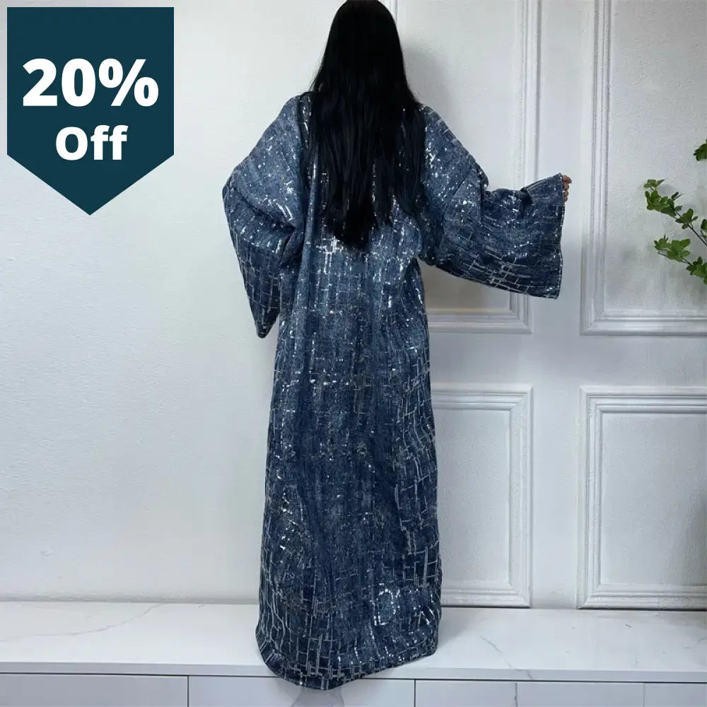 Sequined Denim Cardigan Women Long Down Coat Loose Dress Elegant Party Maxi Holiday Swimming Cover