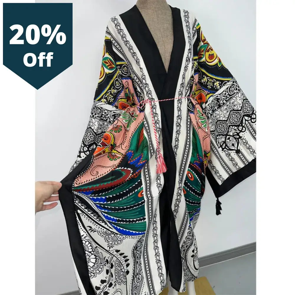 Spring Dress 2021 Women Kimono Cardigan Stitch Robe Cocktail Sexcy Boho Maxi African Holiday Batwing