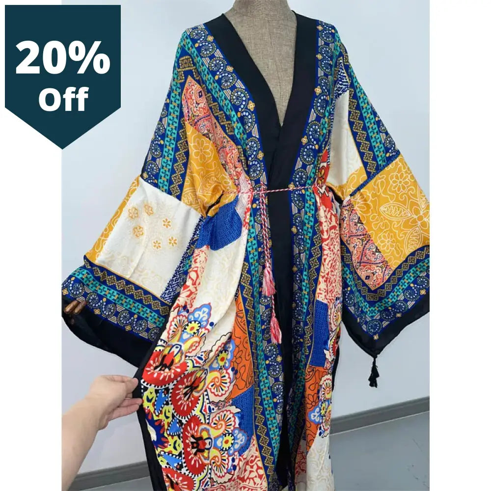 Spring Dress Women Kimono Cardigan Stitch Robe Cocktail Sexcy Boho Maxi African Holiday Batwing