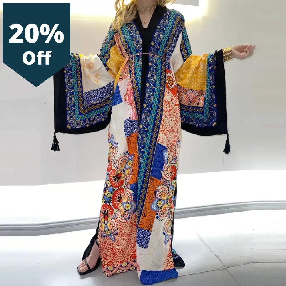 Spring Dress Women Kimono Cardigan Stitch Robe Cocktail Sexcy Boho Maxi African Holiday Batwing