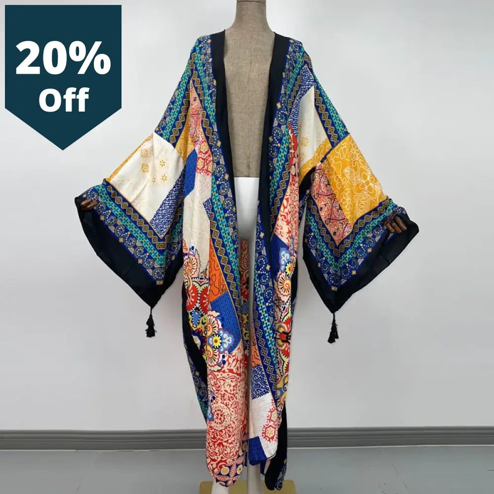 Spring Dress Women Kimono Cardigan Stitch Robe Cocktail Sexcy Boho Maxi African Holiday Batwing