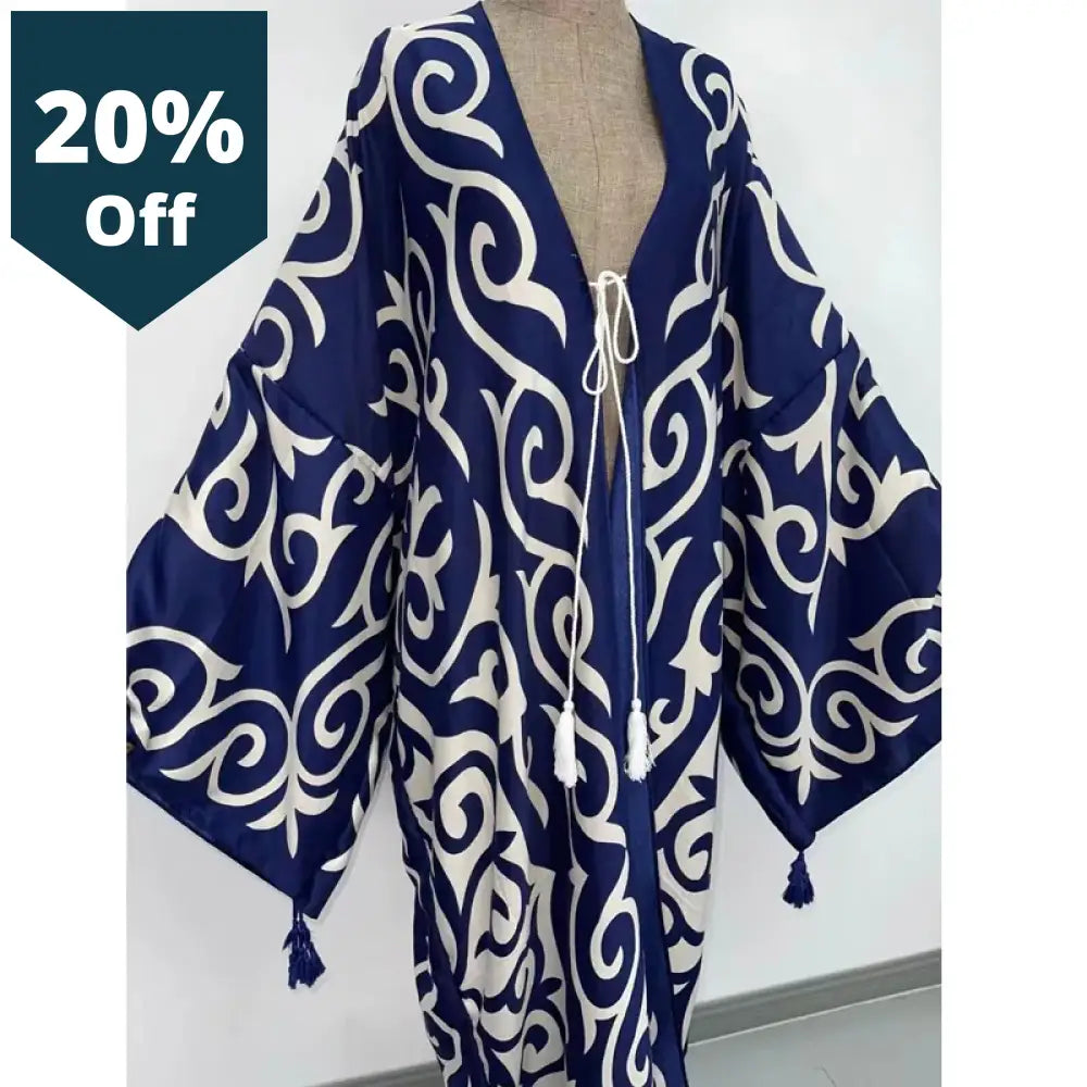 Spring Women Cardigan Stitch Robe Cocktail Boho Maxi African Holiday Batwing Sleeve Silk Robe