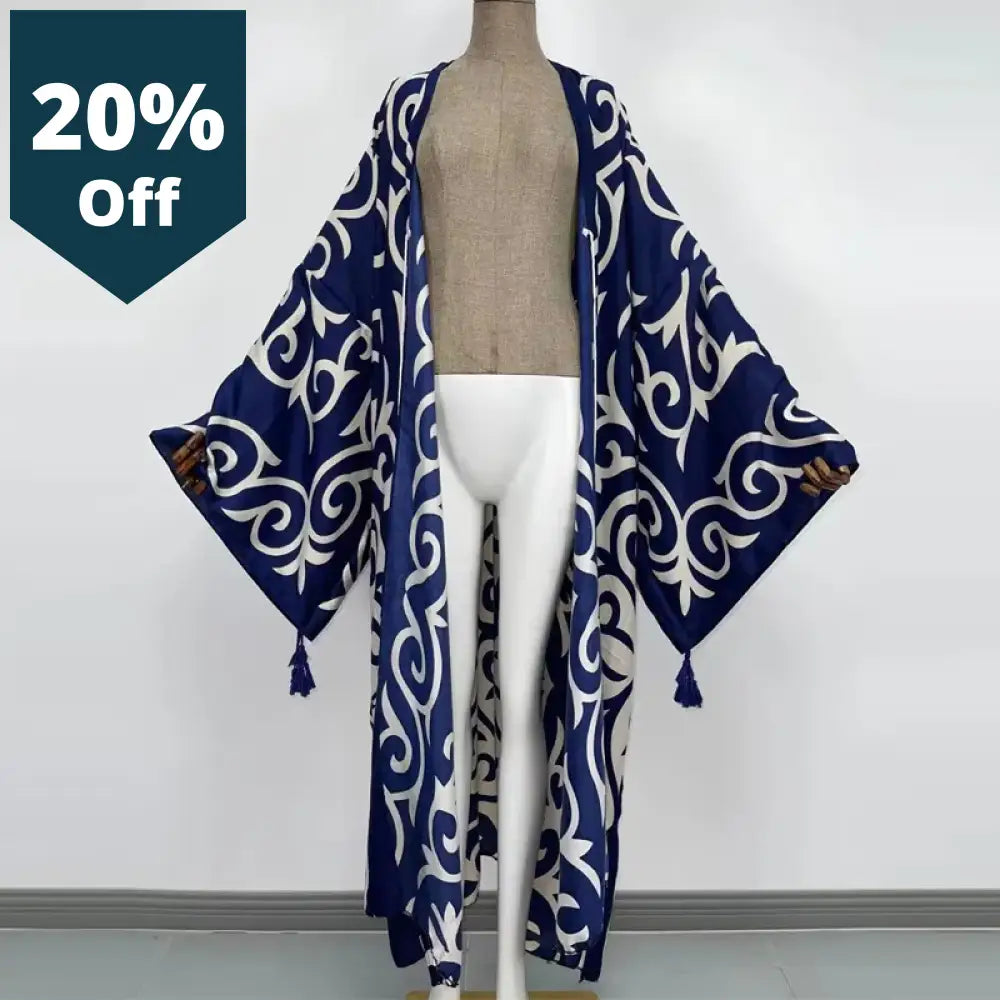 Spring Women Cardigan Stitch Robe Cocktail Boho Maxi African Holiday Batwing Sleeve Silk Robe