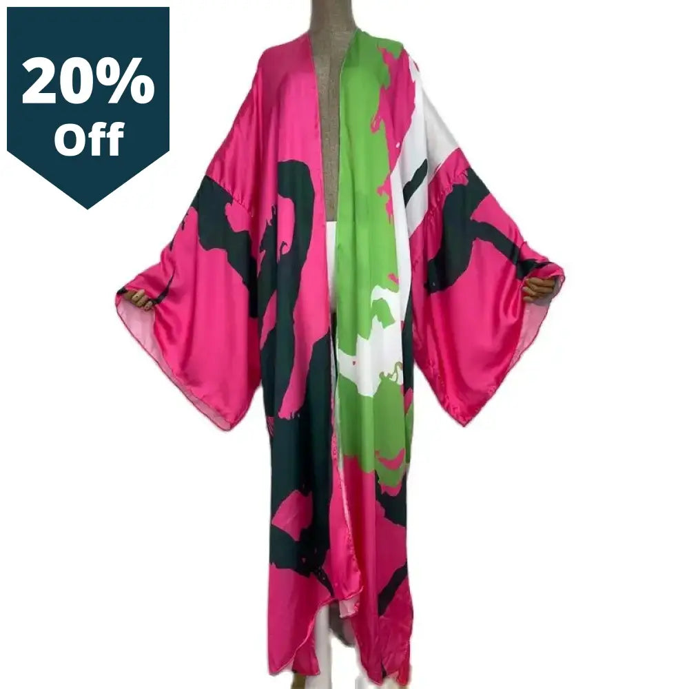 Summer Beach Wear Cover Up Lady Boho Cardigan Colorful Printing Elegant Silky And Skin-Friendly Sexy