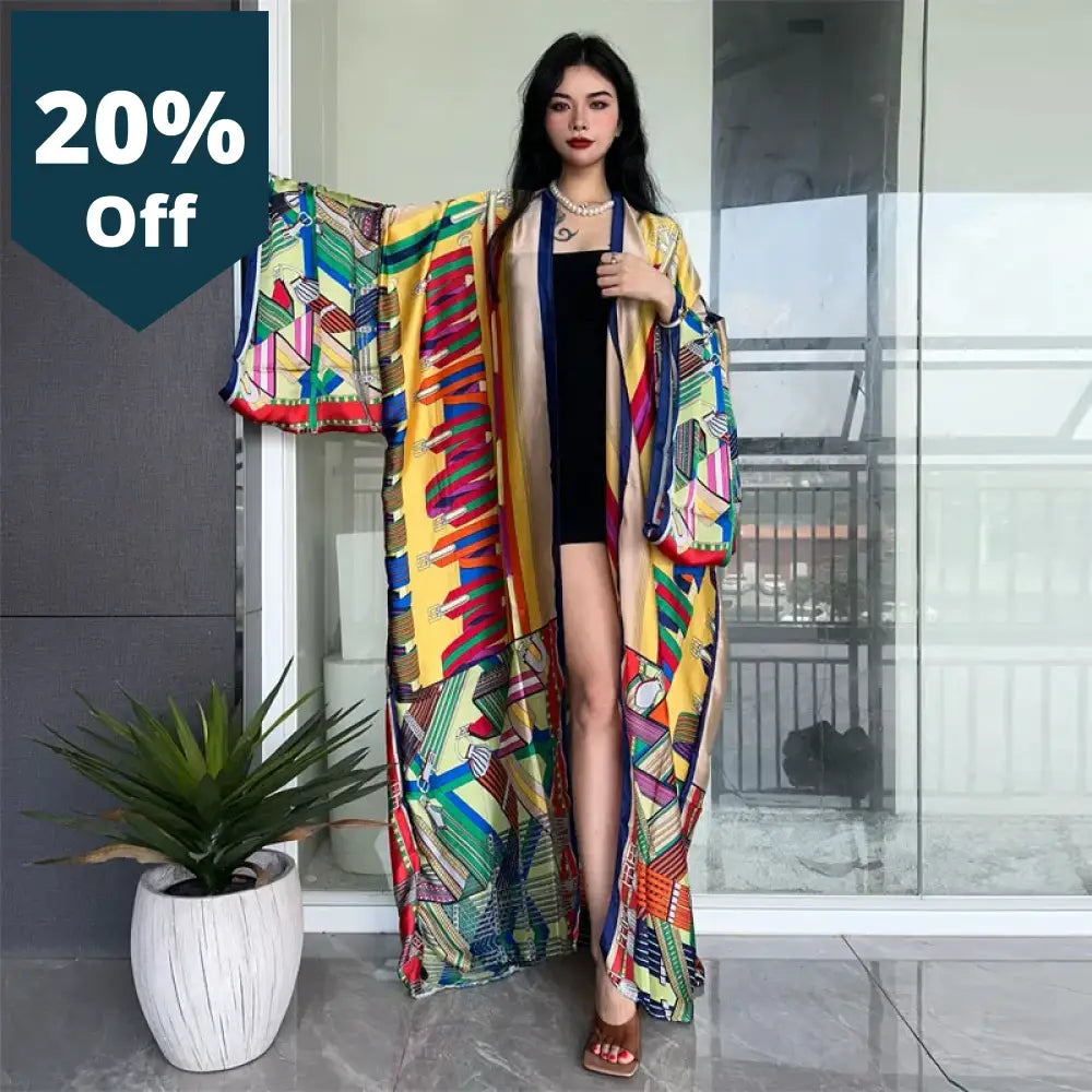 Summer Fashion Print Women Coat Loose Long Dress Elegant Party Boho Maxi Beach Holiday Swimming