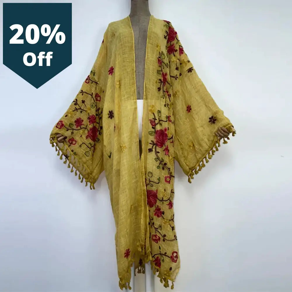 Summer Fashion Women Tassel Pashmina Embroidery Long Coat Loose Overcoat Thick Warm Free Size Middle