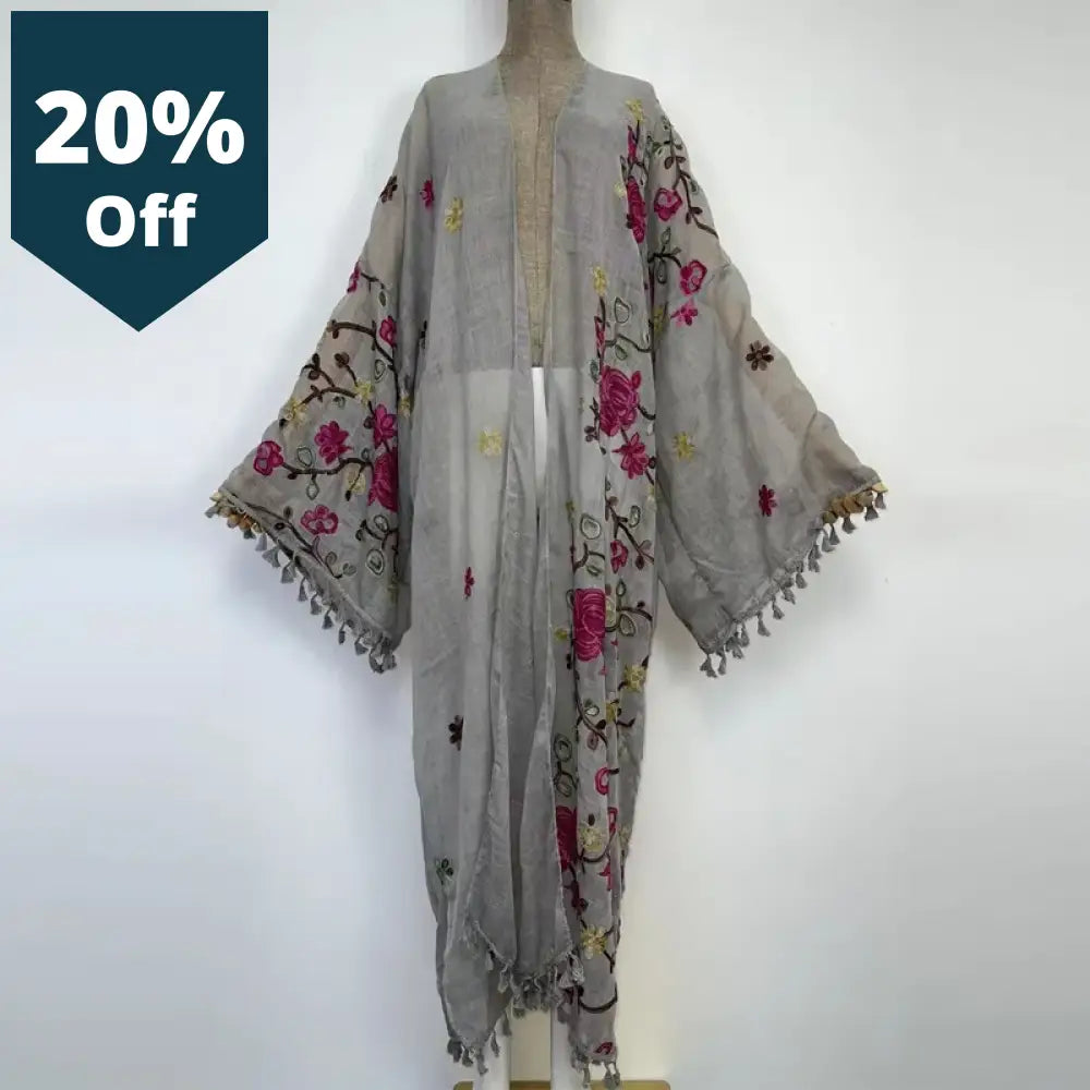 Summer Fashion Women Tassel Pashmina Embroidery Long Coat Loose Overcoat Thick Warm Free Size Middle