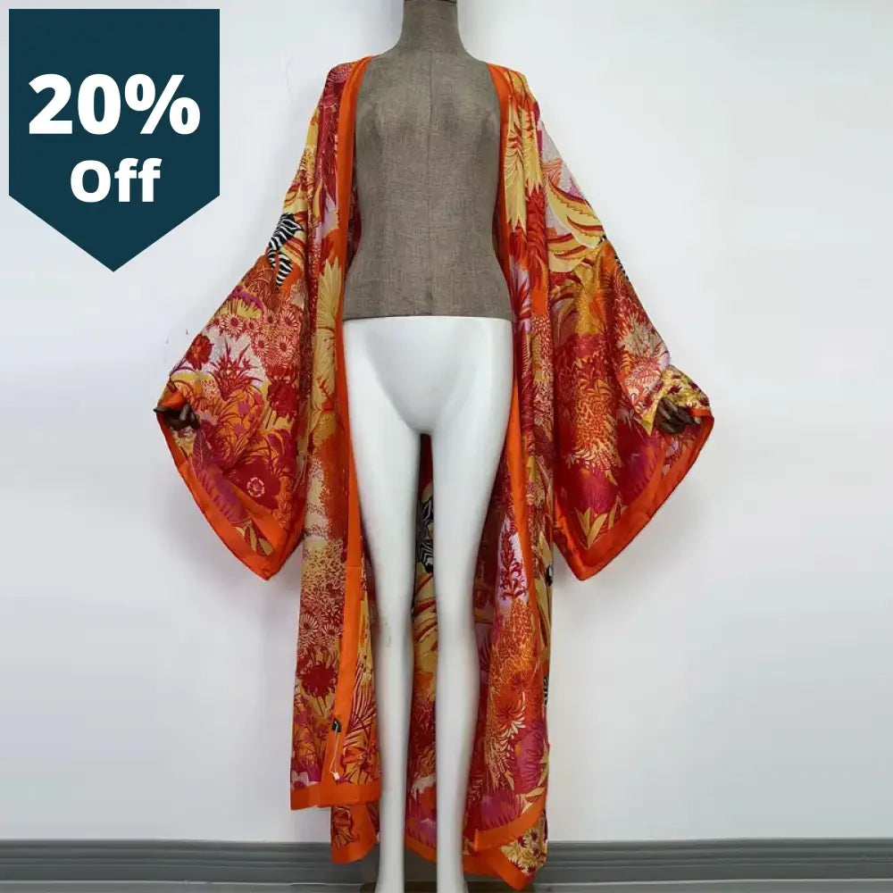 Summer Women Cardigan Stitch Robe Cocktail Sexcy Boho Maxi African Holiday Batwing Sleeve Silk