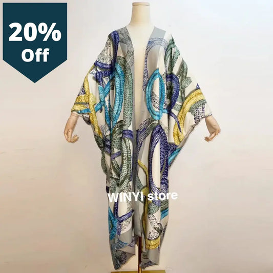 Sunmer Women Cardigan Stitch Cocktail Sexcy Boho Maxi African Holiday Batwing Sleeve Silk Robe