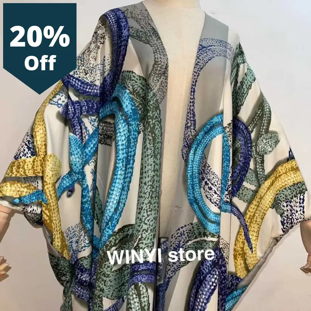 Sunmer Women Cardigan Stitch Cocktail Sexcy Boho Maxi African Holiday Batwing Sleeve Silk Robe