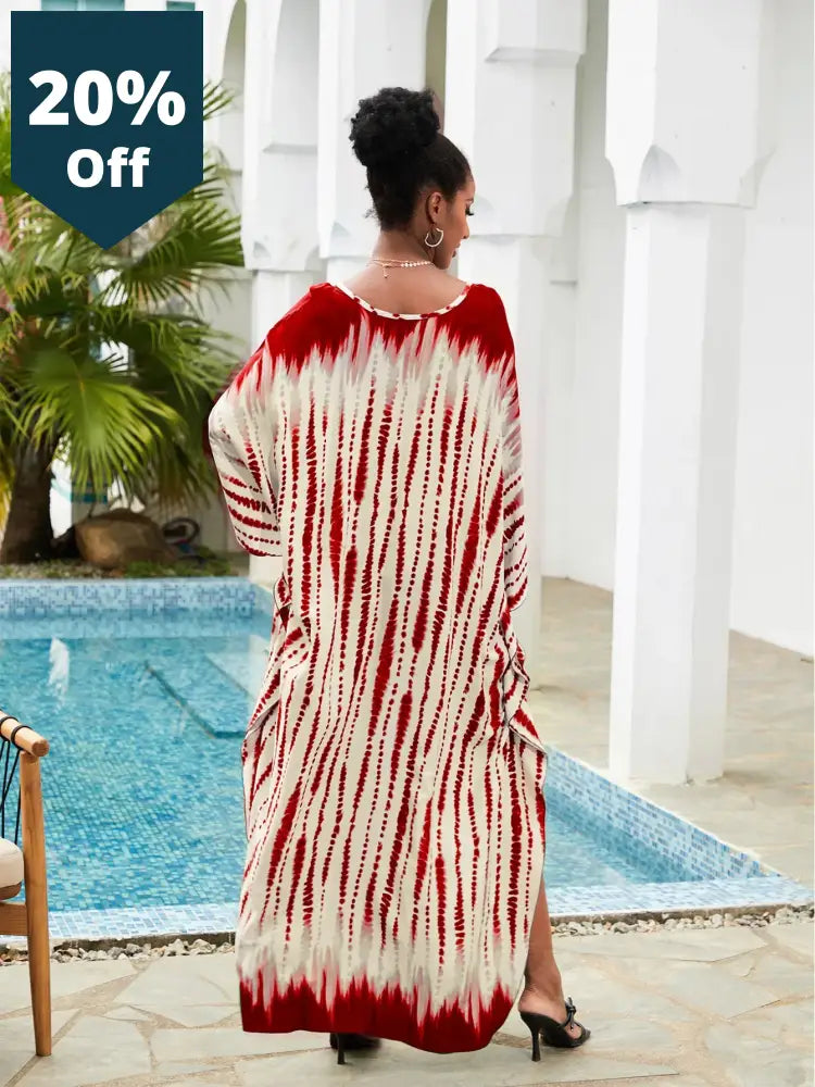 V-Neck Side Slit Casual Fashion Printed Bikini Cover-Ups Summer Women Clothing Loose Beachwear