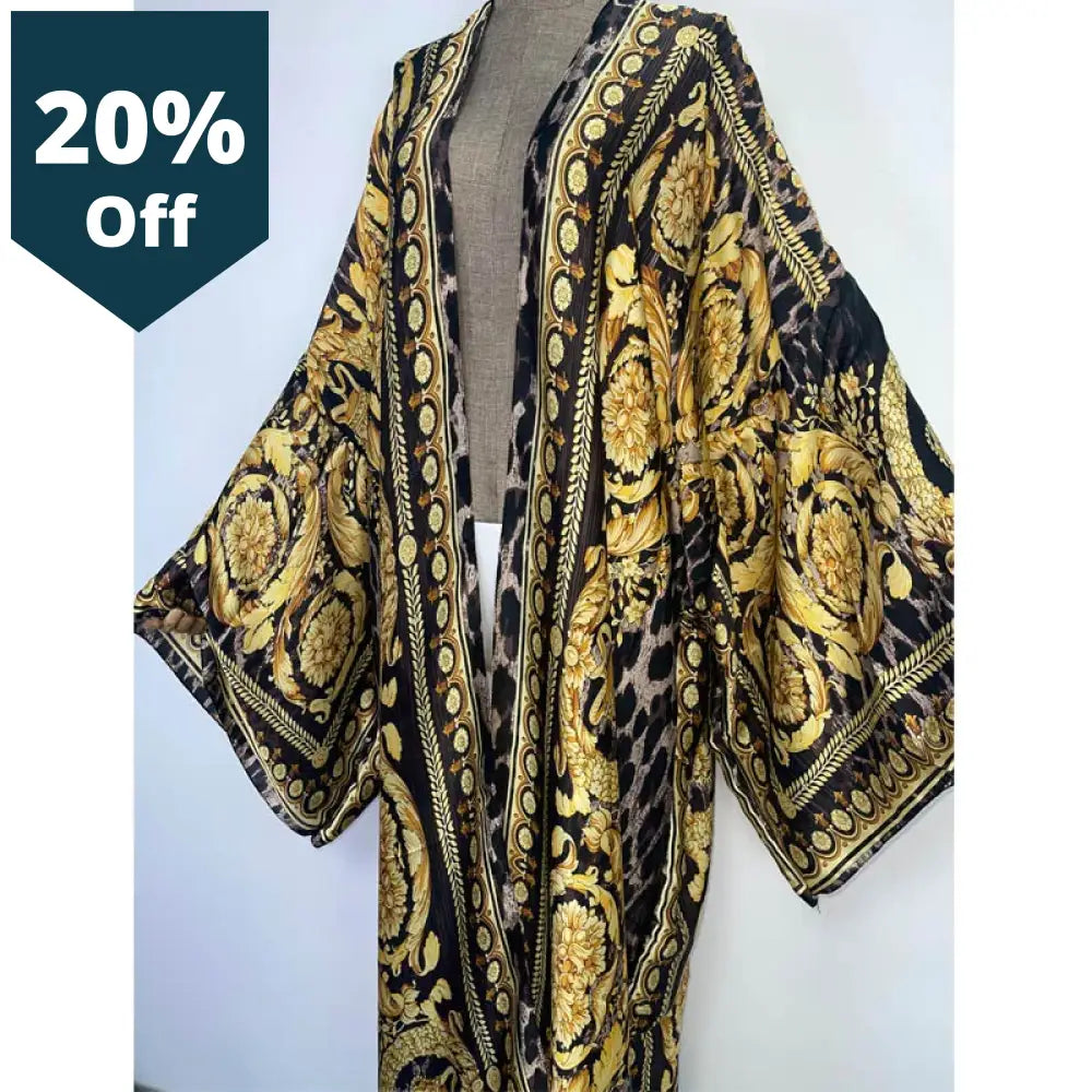 Vestido Longo Women Cardigan Robe Cocktail Boho Maxi African Holiday Batwing Sleeve Silk Robe