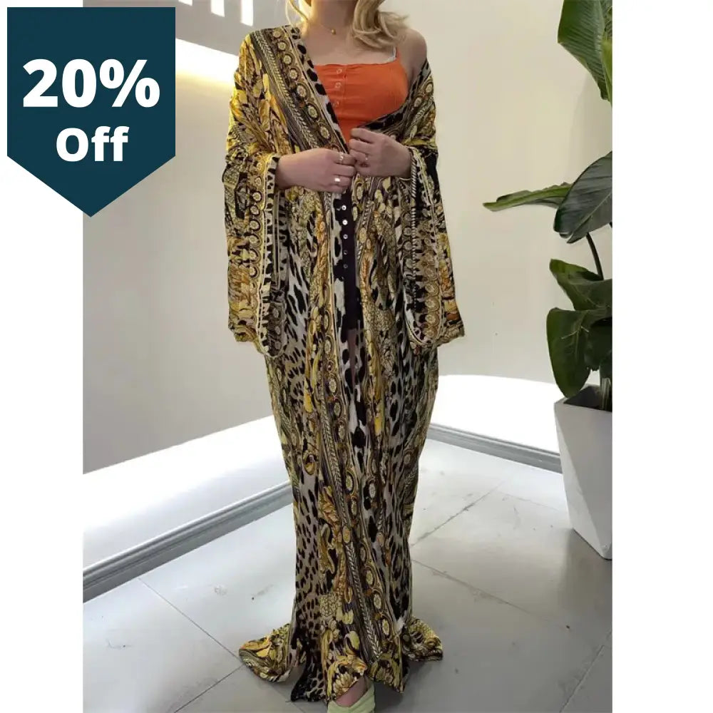 Vestido Longo Women Cardigan Robe Cocktail Boho Maxi African Holiday Batwing Sleeve Silk Robe