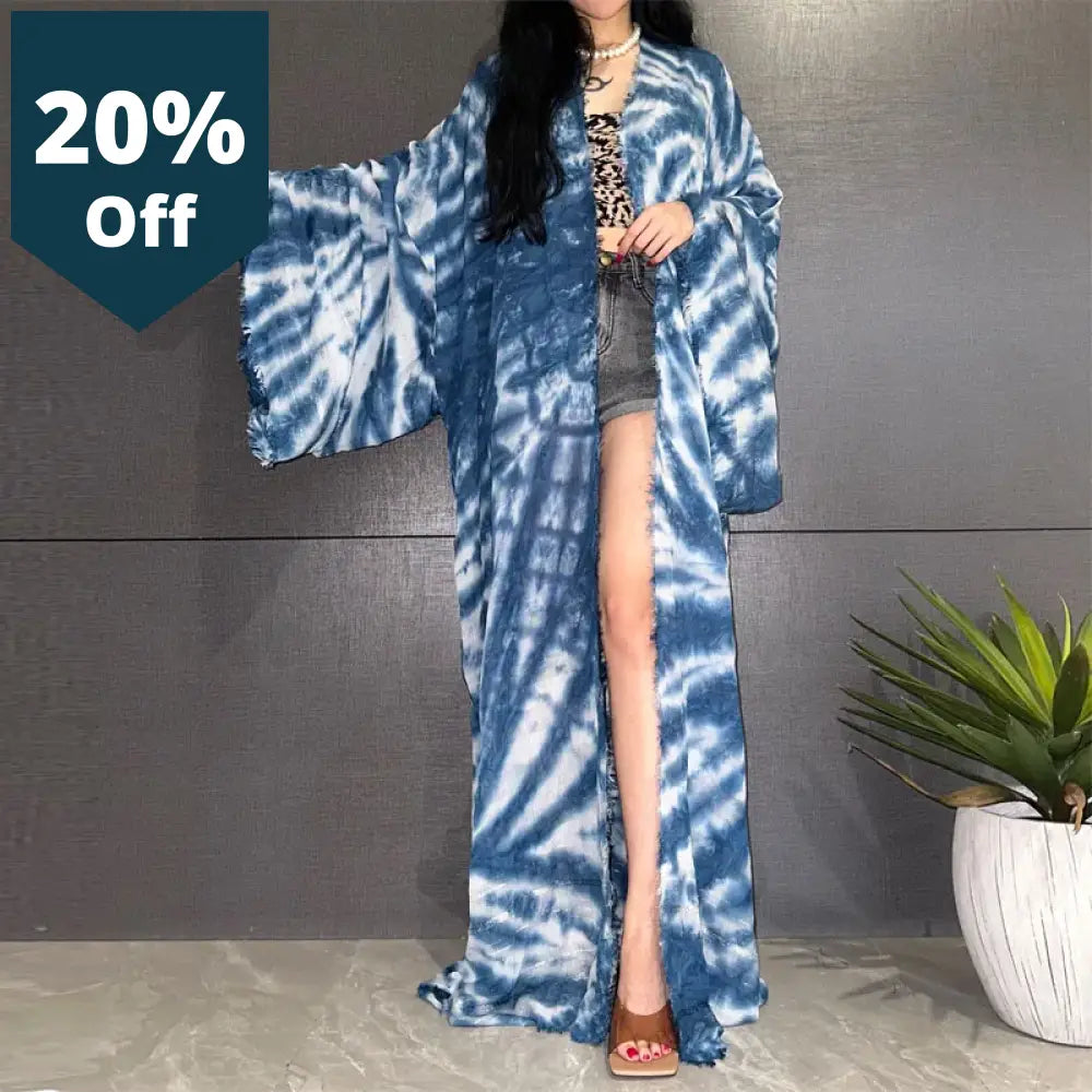 Women Bohemian Tie-Dye Print Elegant Casual Dress African Cardigans Outerwear For Summer Sexy Cotton