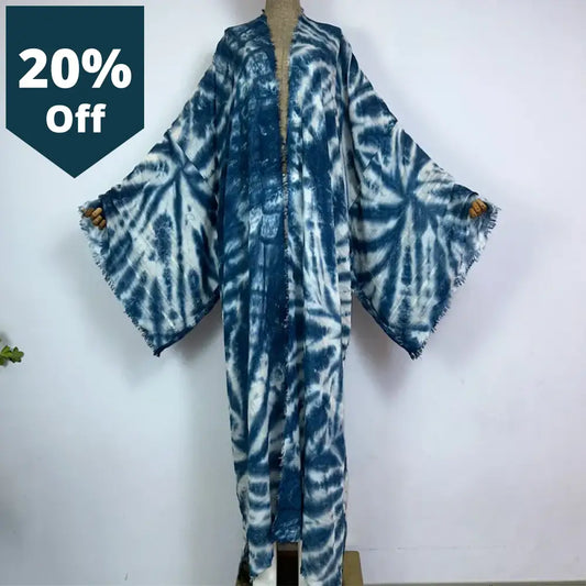 Women Bohemian Tie-Dye Print Elegant Casual Dress African Cardigans Outerwear For Summer Sexy Cotton