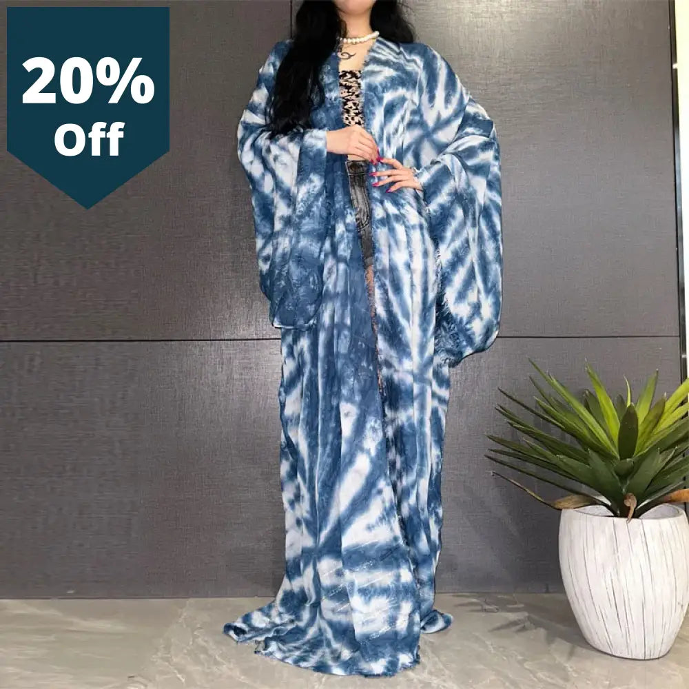 Women Bohemian Tie-Dye Print Elegant Casual Dress African Cardigans Outerwear For Summer Sexy Cotton