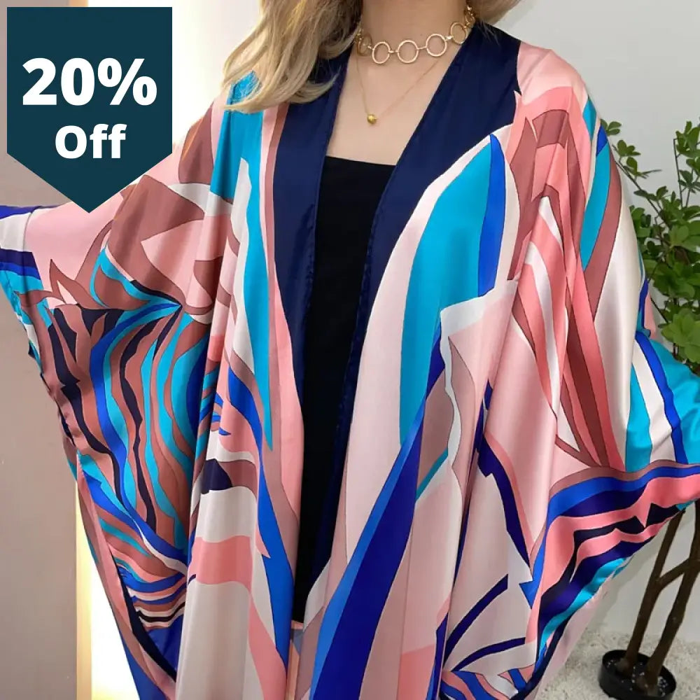 Women Cardigan Coat Loose Long Dress Cocktail Party Boho Maxi African Holiday Batwing Sleeve Silk