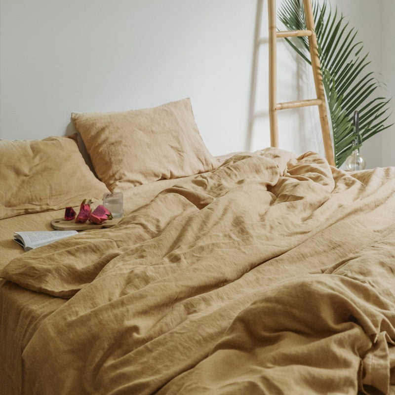 Linen Bed Sheet - Earthy Yellow - hypemart